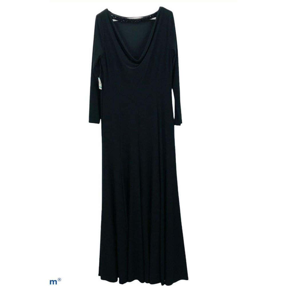 Anne Klein Black Beaded Choker Drape V-Neck Gown E